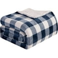 thumbnail image 1 of Elegant Comfort Reversible Buffalo Plaid Flannel Sherpa Blanket - Soft Fleece Throw for Couch or Bed - Plush Warm Winter Blanket, Twin, Navy, 1 of 5