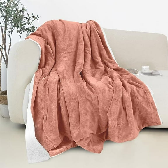 Elegant Comfort Reversible and Ultra-Plush Flannel Fleece Sherpa Throw- Lightweight Soft and Cozy- All Season Decorative Throw, Perfect for Lounging, 50 x 60 inches, Coral