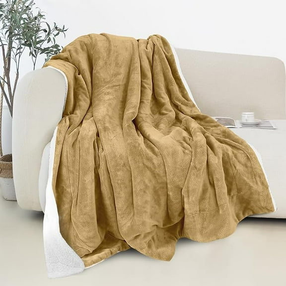 Elegant Comfort Reversible and Ultra-Plush Flannel Fleece Sherpa Throw- Lightweight Soft and Cozy- All Season Decorative Throw, Perfect for Lounging, 50 x 60 inches, Gold