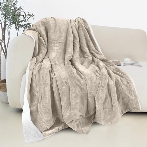 Elegant Comfort Holiday Reversible and Plush Flannel Fleece Sherpa Throw- Lightweight Soft and Cozy- All Season Decorative Throw, Perfect for Lounging, 50 x 60 inches, Ivory