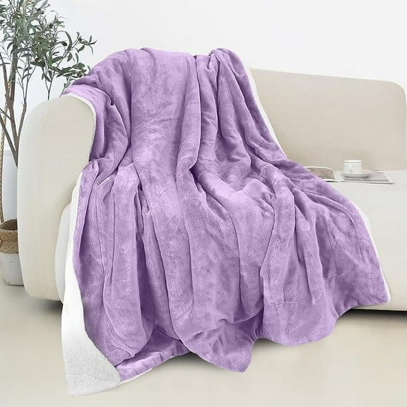 Elegant Comfort Reversible and Ultra-Plush Flannel Fleece Sherpa Throw- Lightweight Soft and Cozy- All Season Decorative Throw, Perfect for Lounging, 50 x 60 inches, Lavender