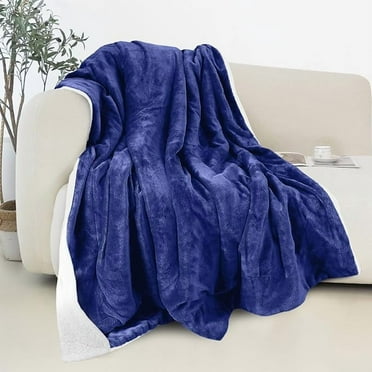 Elegant Comfort Reversible and Plush Flannel Fleece Sherpa Throw- Lightweight Soft and Cozy- All Season Decorative Throw, Perfect for Lounging, 50 x 60 inches, Royal Blue