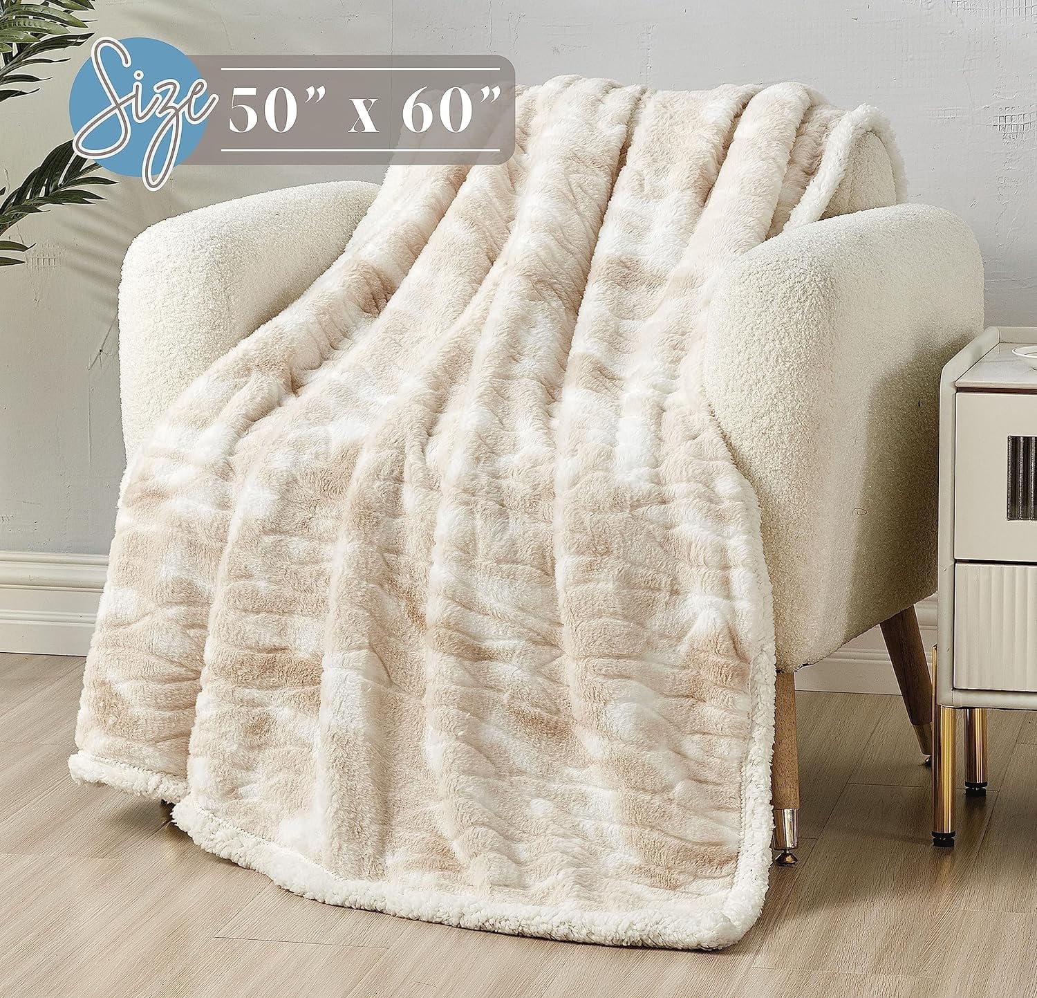 Elegant Comfort Reversible, Printed Sherpa Throw Blanket,, Alaska Beige Sherpa Throw Blanket