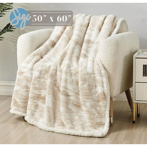Elegant Comfort Reversible, Printed Sherpa Throw Blanket,, Alaska Beige Sherpa Throw Blanket