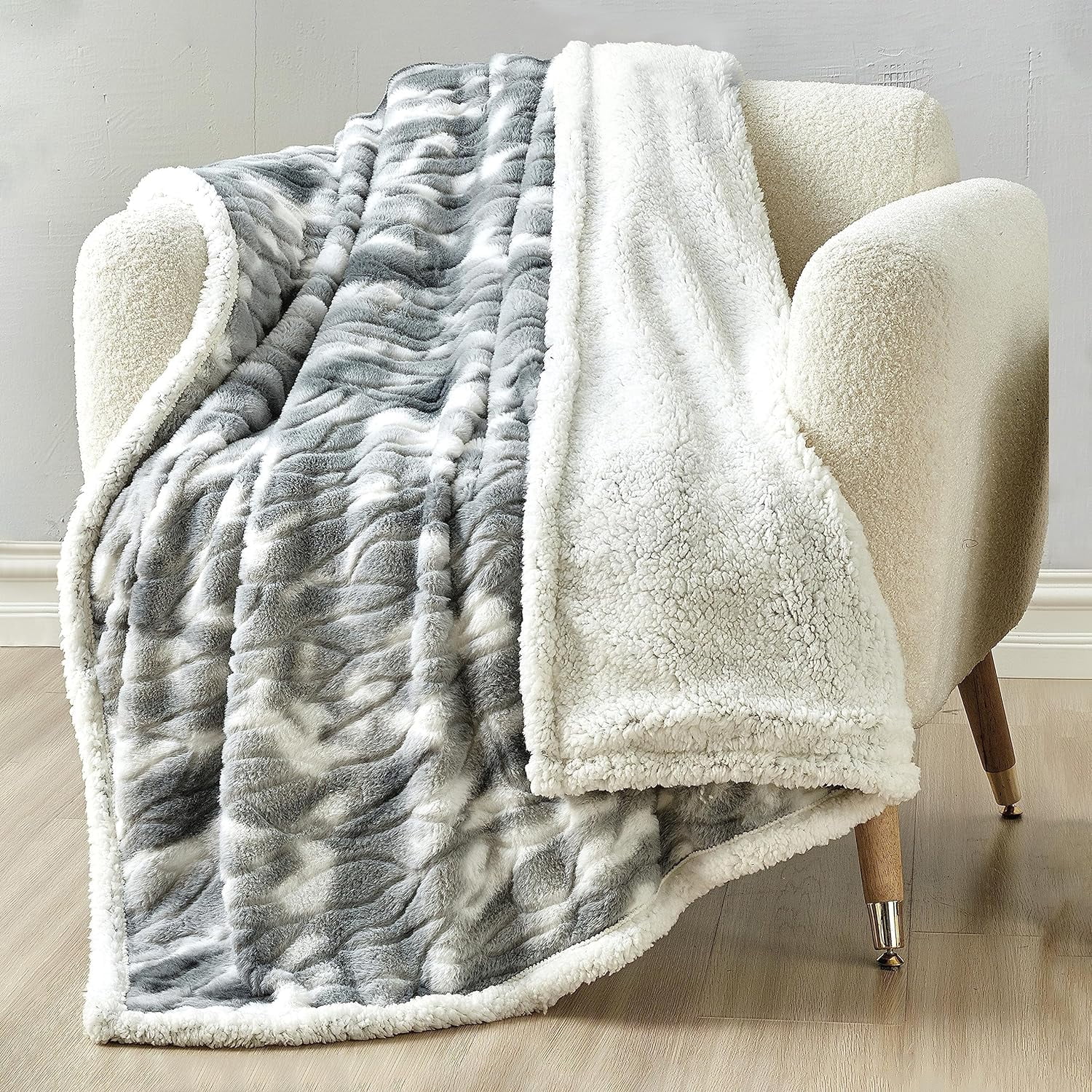 Alaska Gray Reversible Sherpa Throw Blanket, 50" x 60"
