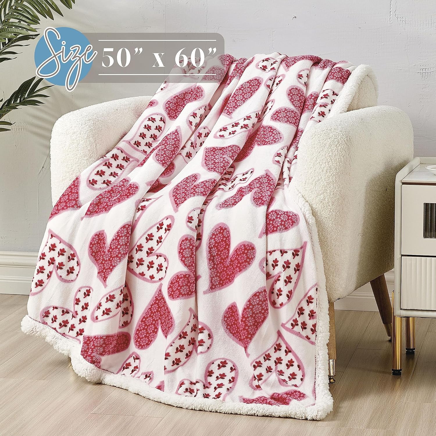 Elegant Comfort Reversible, Printed Sherpa Throw Blanket,, Scarlett Sherpa Throw Blanket