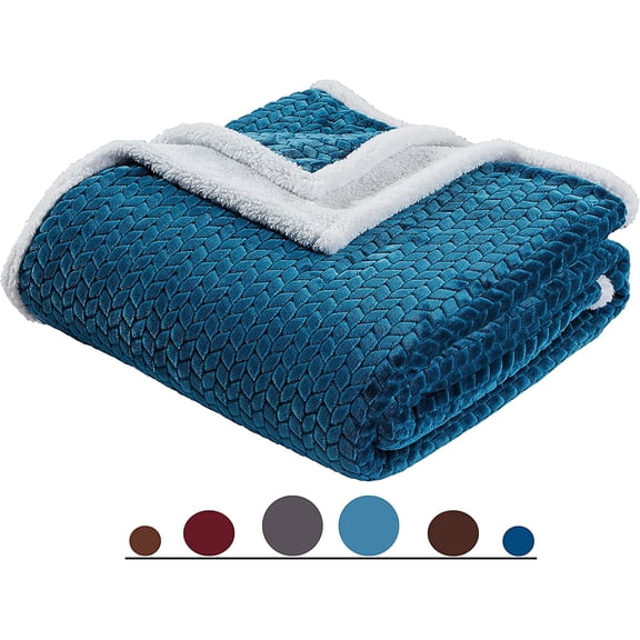 Elegant Comfort Reversible Throw Blanket with Braided Design, Heavyweight Micromink and Sherpa Backing, Full/Queen, Teal