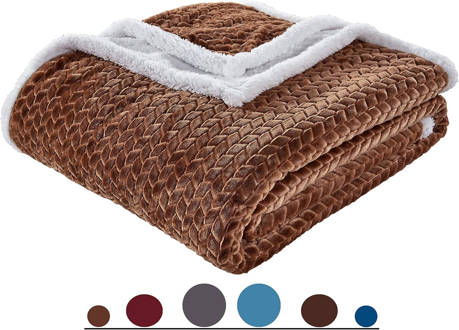 Elegant Comfort Reversible Throw Blanket with Braided Design, Heavyweight Micromink and Sherpa Backing, King/Cal King, Mocha