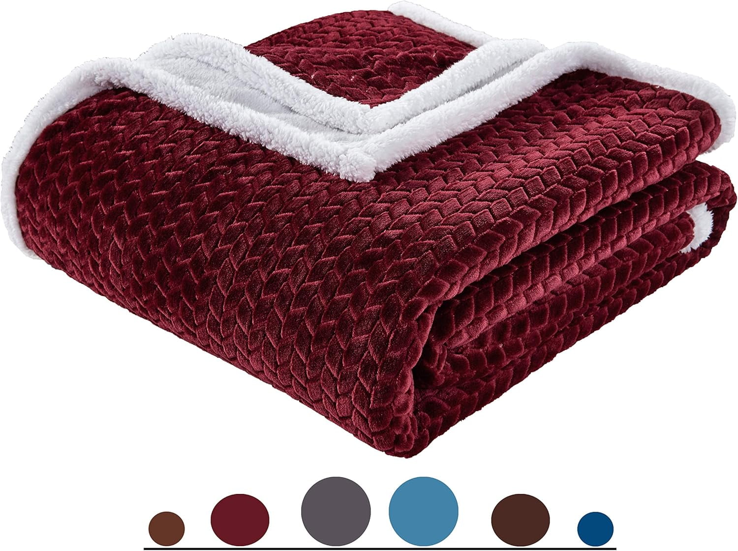 Elegant Comfort Reversible Throw Blanket with Braided Design, Heavyweight Micromink and Sherpa Backing, Throw Size, Burgundy