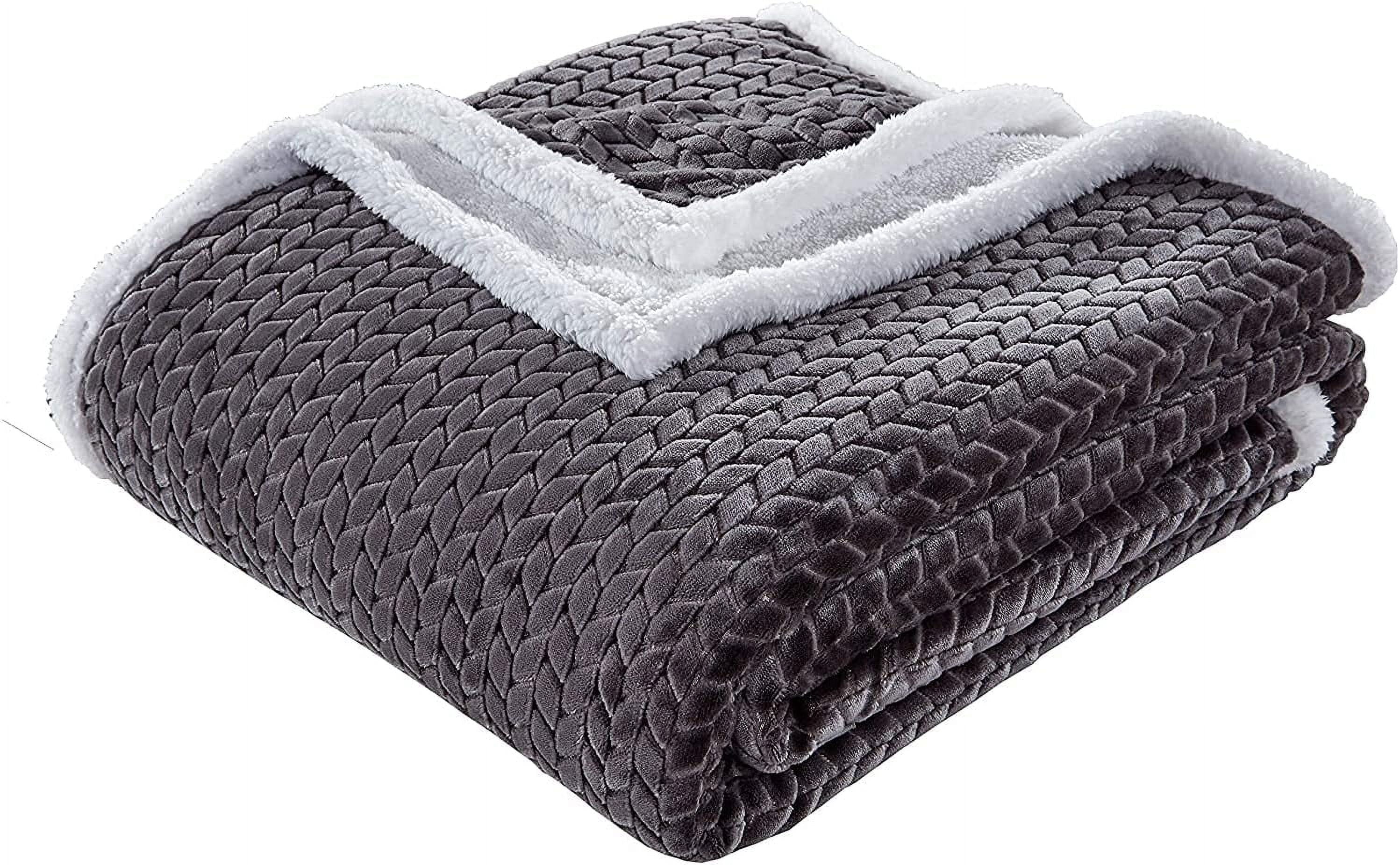 Elegant Comfort Reversible Throw Blanket with Braided Design, Heavyweight Micromink and Sherpa Backing, Throw Size, Grey