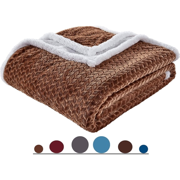 Elegant Comfort Reversible Throw Blanket with Braided Design, Heavyweight Micromink and Sherpa Backing, Throw Size, Mocha