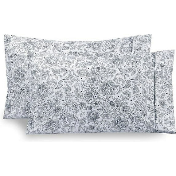 Elegant Comfort Set of 2 Floral Print Pillowcases, 1500 Series Hotel Quality Microfiber, Soft and Smooth with Envelope Closure, Standard/Queen, Paisley Navy