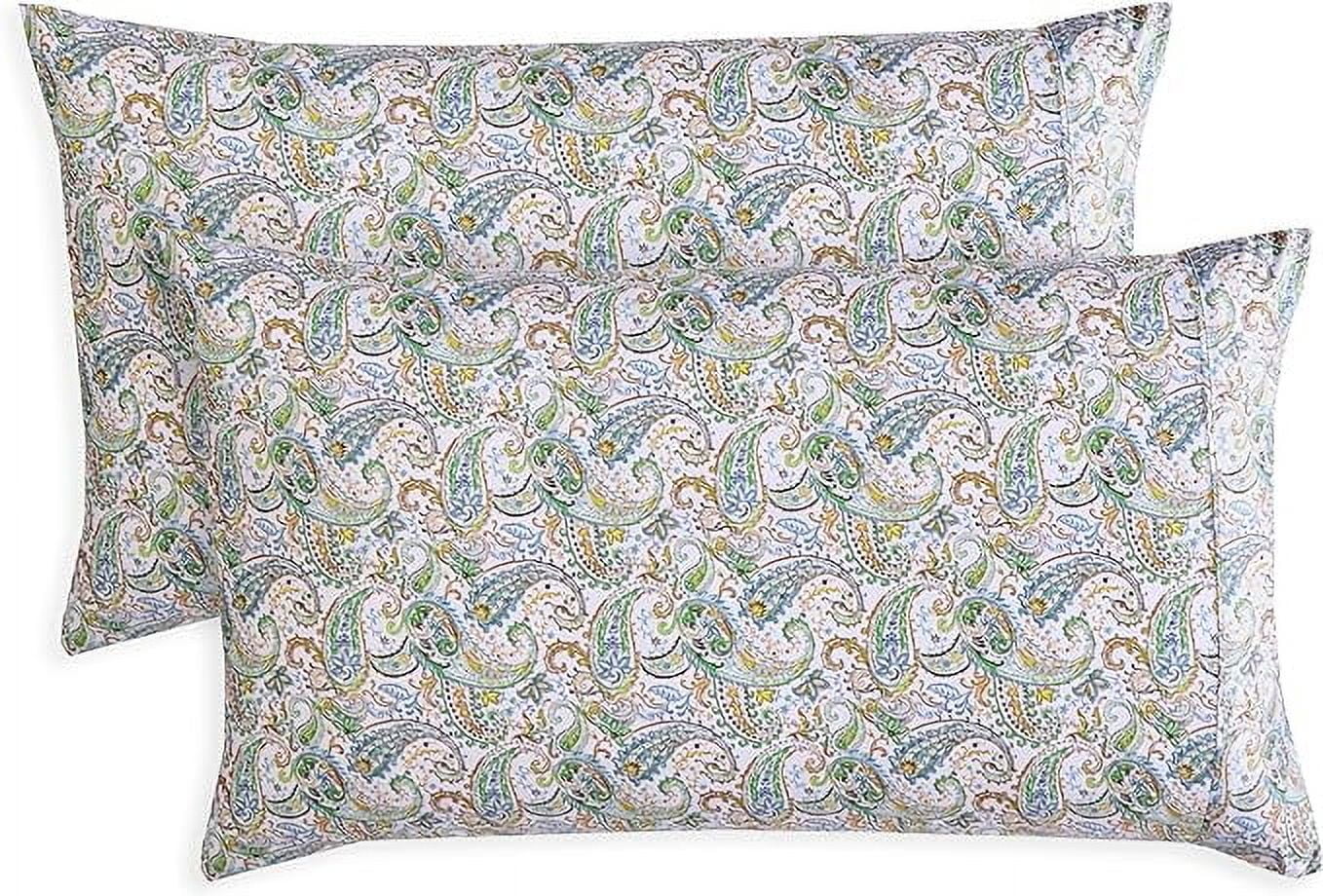 Elegant Comfort Set of 2 Floral Print Pillowcases, 1500 Series Hotel Quality Microfiber, Soft and Smooth with Envelope Closure, Standard/Queen, Paisley Teal