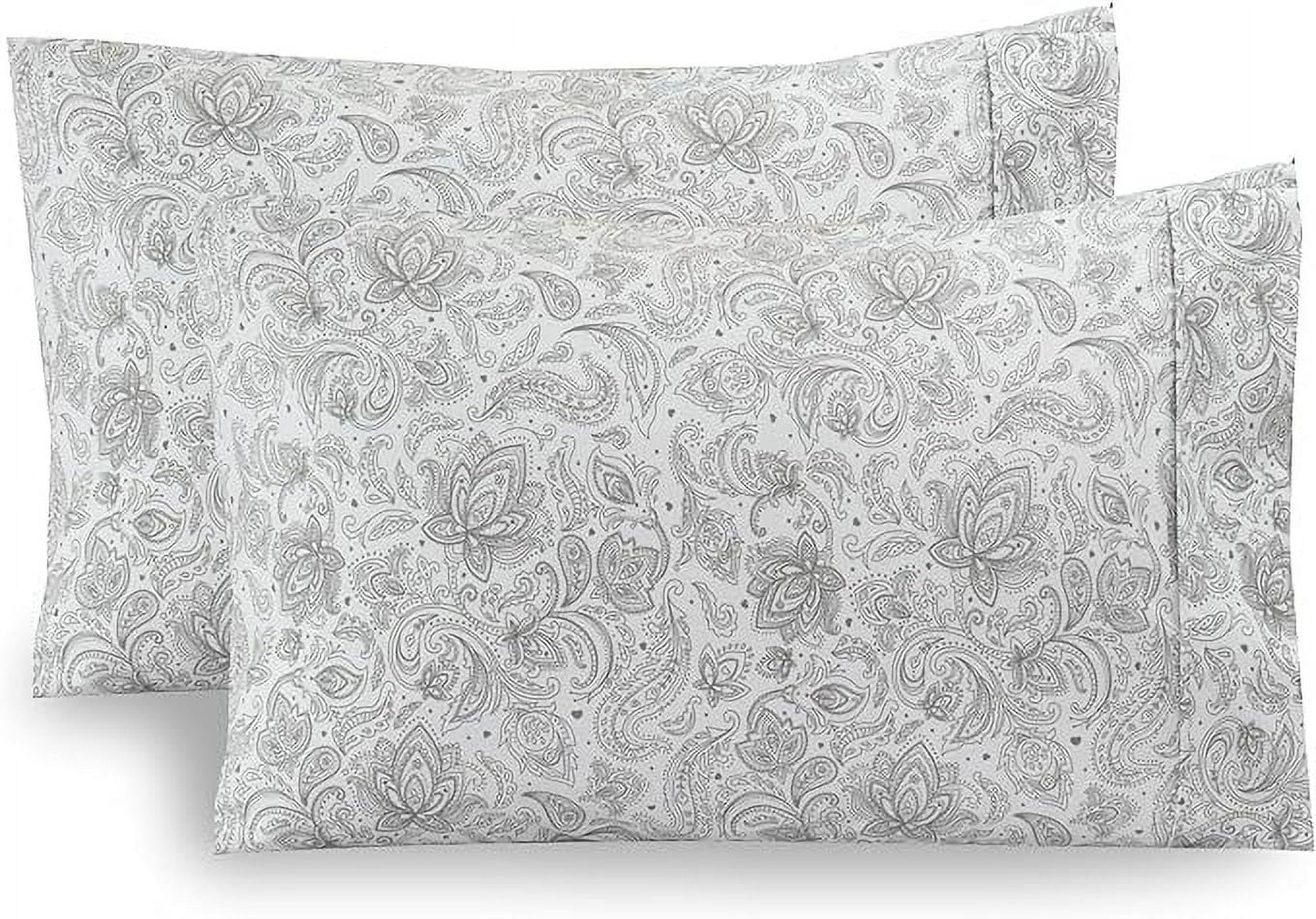 Elegant Comfort Set of 2 Ultra Soft Floral Pint Pillowcases - 1500 Hotel Quality Microfiber, Smooth Envelope Closure - King, Paisley Gray