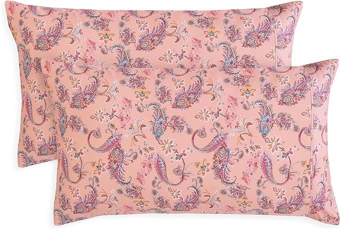 Elegant Comfort Set of 2 Ultra Soft Floral Pint Pillowcases - 1500 Hotel Quality Microfiber, Smooth Envelope Closure - Standard/Queen, Paisley Coral