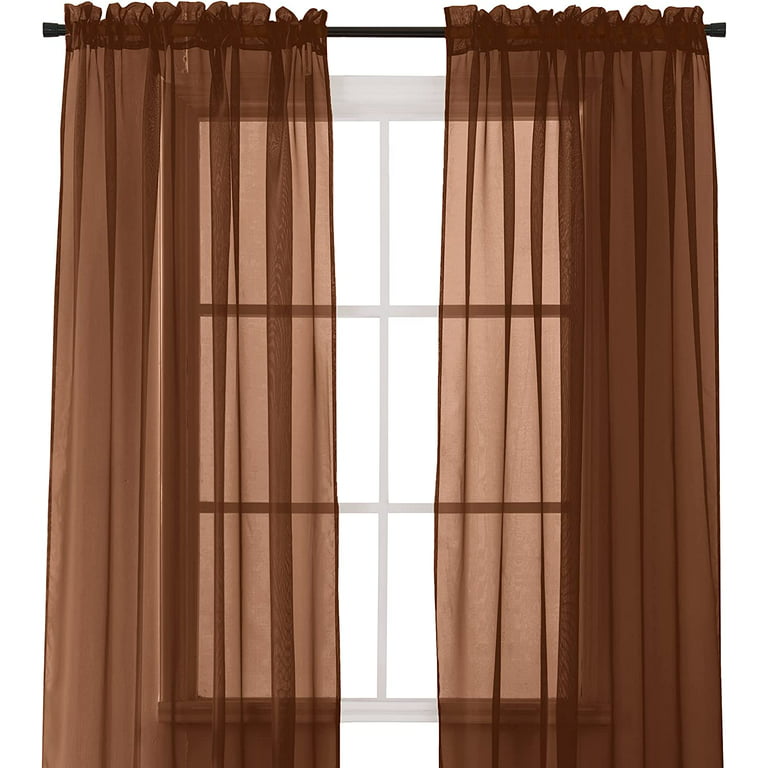 Elegant Comfort Sheer Curtains 2 Piece Set Inch Rod Pocket Solid Curtain Ds For Living Room Bedroom 60 X 84 Brown Com