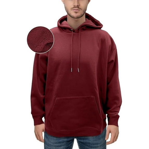 Elegant Comfort Sherpa-Lined Fleece Cotton Men's Hoodie, Soft & Breathable Midweight Pullover Sweatshirt, Casual Hooded Sweatshirt for Men,Small, Burgundy