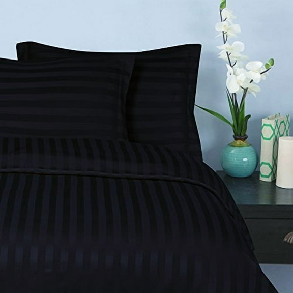 Elegant Comfort® Silky-Soft 1500 Series Wrinkle-Free 6-Piece STRIPE Sheet Set, California King, Black