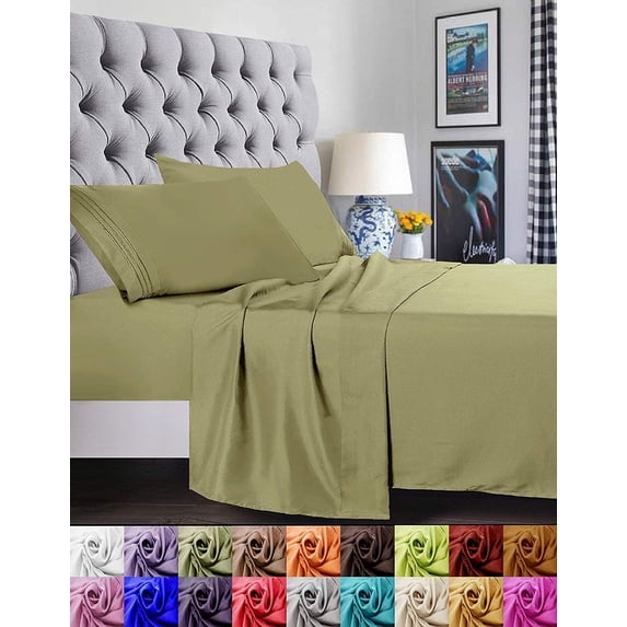 1800 Series WrinkleFree 4Piece Bed Sheet Set, 16 inch Deep Pocket, California King, Sage/Green