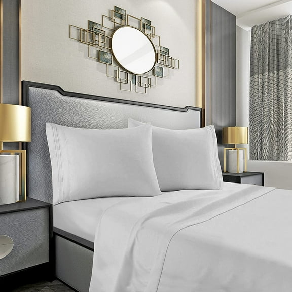 Elegant Comfort Silky-Soft 1800 Series - Wrinkle-Free 4-Piece Bed Sheet Set, Deep Pocket up to 16 inch, California King, Silver