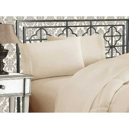 Elegant Comfort® Silky-Soft 1800 Series - Wrinkle-Free 4-Piece Bed Sheet Set, Deep Pocket up to 16 inch, Full Cream/Tan