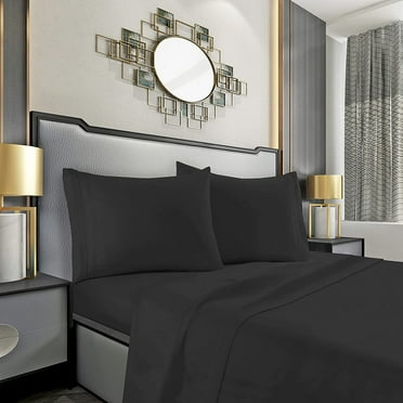 Elegant Comfort Silky-Soft 1800 Series - Wrinkle-Free 4-Piece Bed Sheet Set, Deep Pocket up to 16 inch, Queen, Black