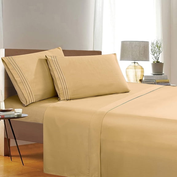 1800 Series WrinkleFree 4Piece Bed Sheet Set, 16 inch Deep Pocket, Queen Gold