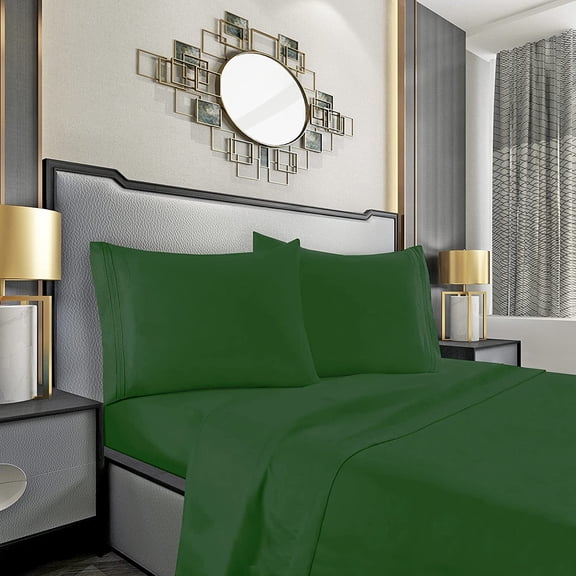 Elegant Comfort Silky-Soft 1800 Series - Wrinkle-Free 4-Piece Bed Sheet Set, Deep Pocket up to 16 inch, Queen, Hunter Green