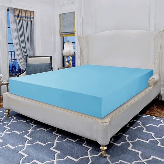 Elegant Comfort Single Fitted Sheet, Deep Pocket Solid Design, Polyester 1500 , California King Aqua