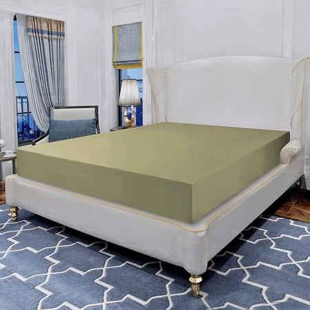 Elegant Comfort Single Fitted Sheet, Deep Pocket Solid Design, Polyester 1500 , California King Sage/Green