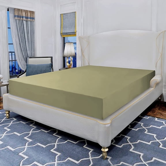 Elegant Comfort Single Fitted Sheet, Deep Pocket Solid Design, Polyester 1500 , California King Sage/Green