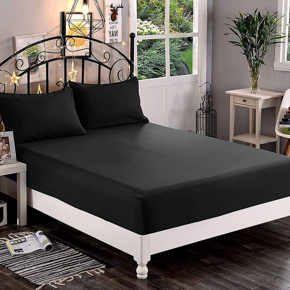 Elegant Comfort Hotel Luxury King Fitted Sheet, Breathable 16" Deep Pocket Microfiber Bedding, Black