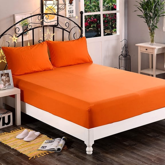 Elegant Comfort 1500 Series 1-Piece Fitted Sheet, Soft Microfiber Deep Pocket up to 16 in, King, Orange