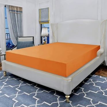 Elegant Comfort Single Fitted Sheet, Deep Pocket Solid Design, Polyester , Queen Elite Orange