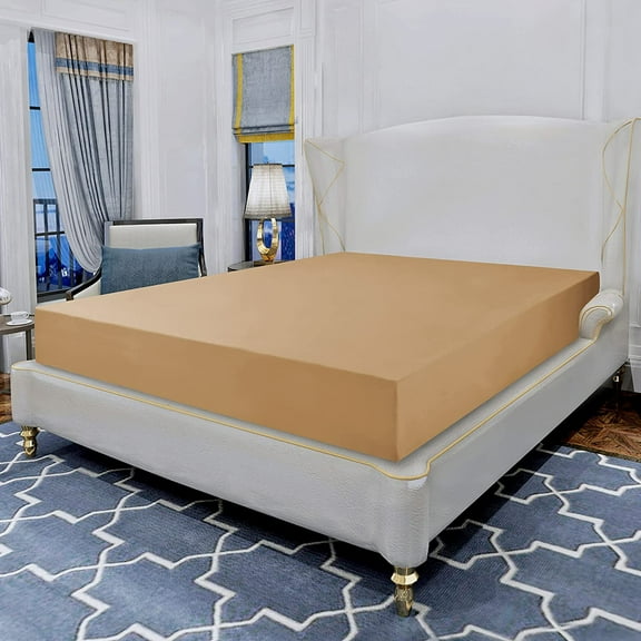 Elegant Comfort Single Fitted Sheet, Deep Pocket Solid Design, Polyester , Queen Gold