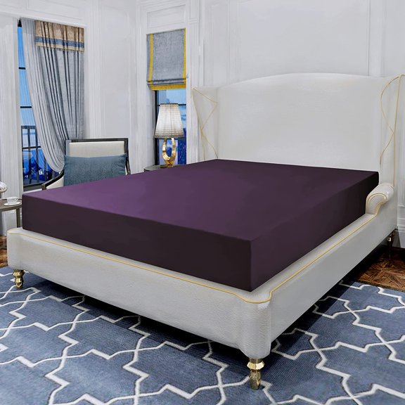 Elegant Comfort Single Fitted Sheet, Deep Pocket Solid Design, Polyester , Queen Purple