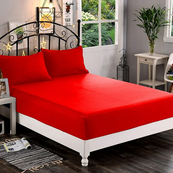 Elegant Comfort 1500 Series Queen Fitted Sheet, 16" Deep Pocket Cooling Microfiber Bed Sheet, Red