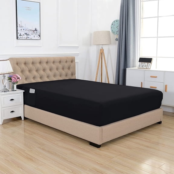 Elegant Comfort 1500 Series Full Deep Pocket Fitted Sheet, Silky Soft Fade Resistant Microfiber, Black