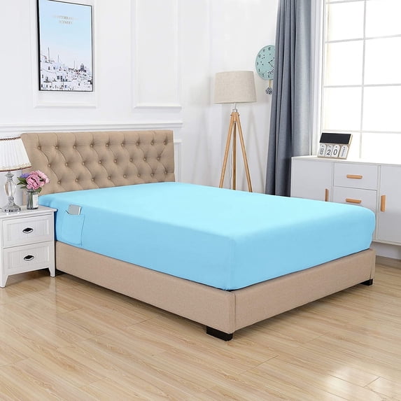 Elegant Comfort Luxury Microfiber Single Fitted Sheet, Deep Pocket 18 Inch, Queen, Aqua
