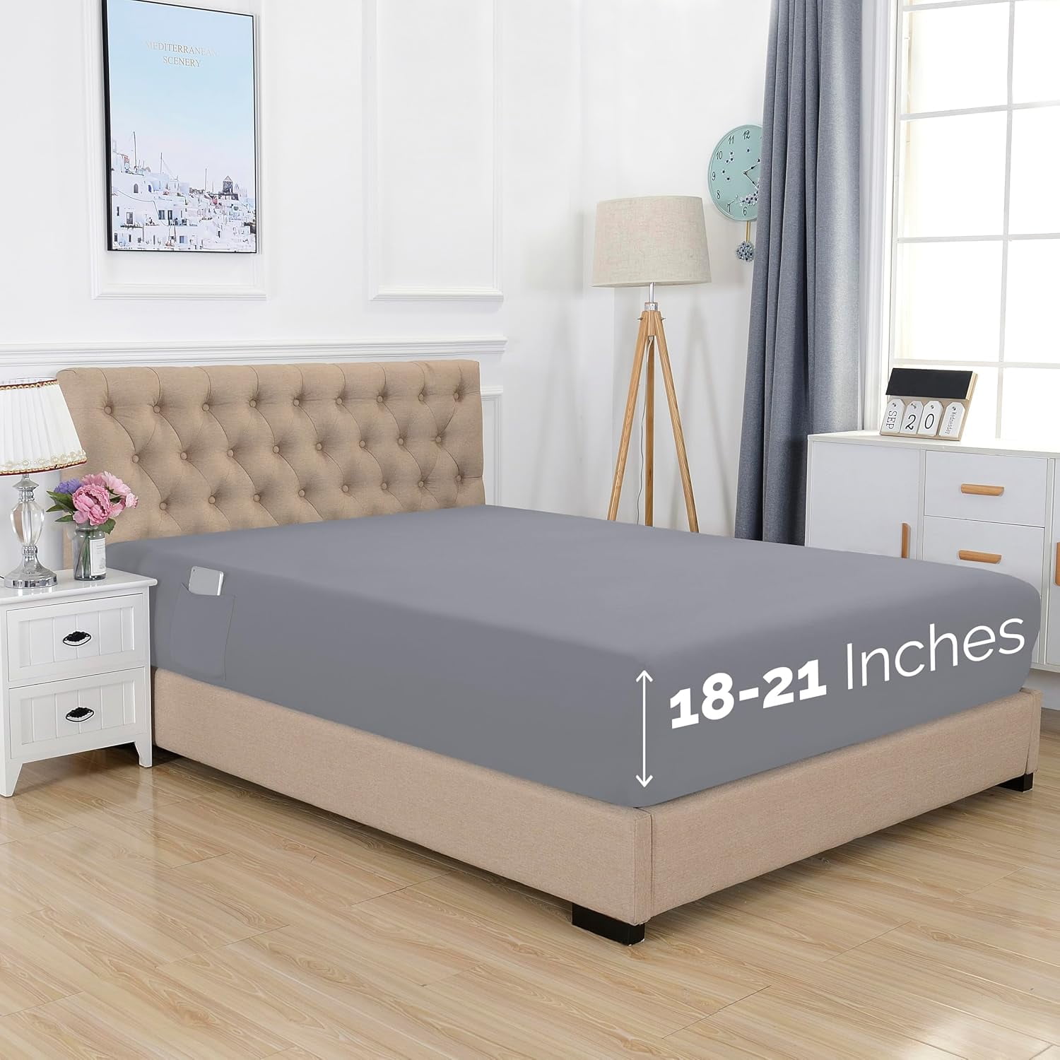 Elegant Comfort Queen Bed Fitted Sheet, Deep Pocket 18-21 inch, Smart ...