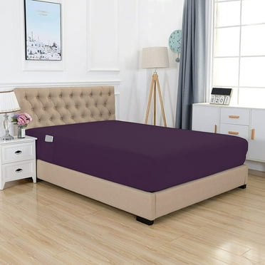Elegant Comfort Single Fitted Sheet, Smart and Deep Pocket 18 inch, Solid Print Polyester, Twin/ Twin XL Purple