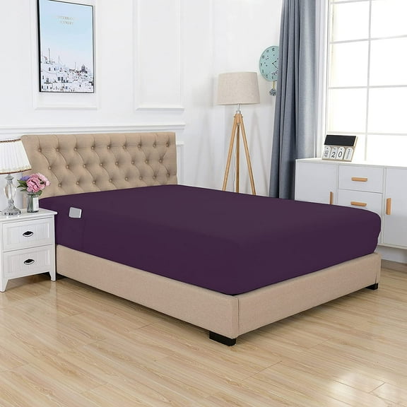 Elegant Comfort Single Fitted Sheet, Smart and Deep Pocket 18 inch, Solid Print Polyester, California King Purple