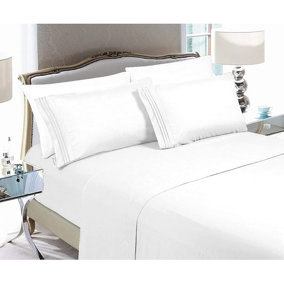 Elegant Comfort Smooth Touch Microfiber Sheets, Lightweight Cooling Bedding Set, Fade Resistant, Deep Pocket Design, 4 Piece Set - Full, White