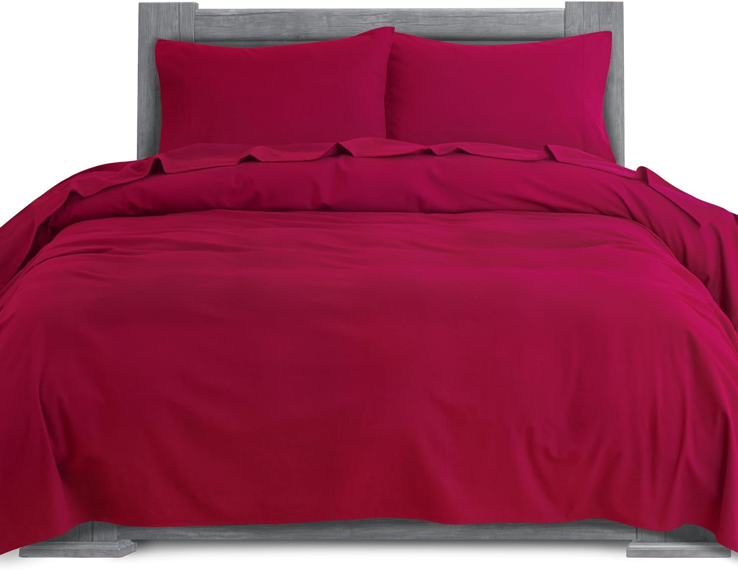 Elegant Comfort Soft 4-Piece Cotton Flannel Sheet Set -Deep Pocket Fitted Sheet, Flannel Sheets - Full, Burgundy