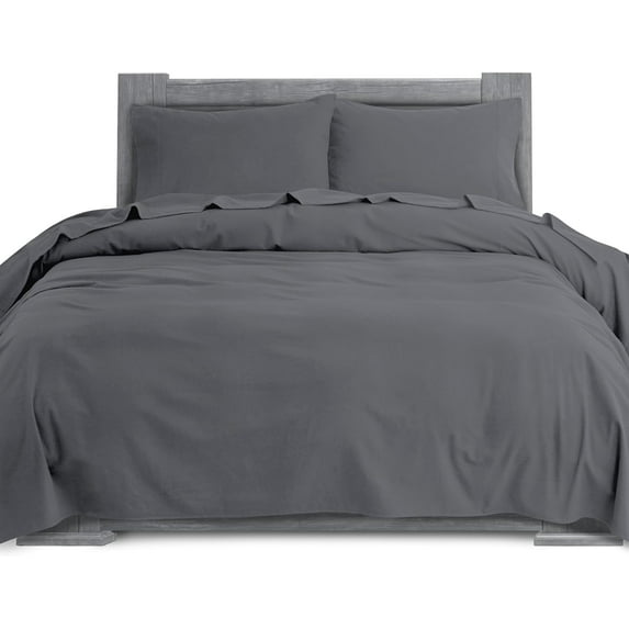 Elegant Comfort Soft 4-Piece Cotton Flannel Sheet Set -Deep Pocket Fitted Sheet, Flannel Sheets - Full, Gray