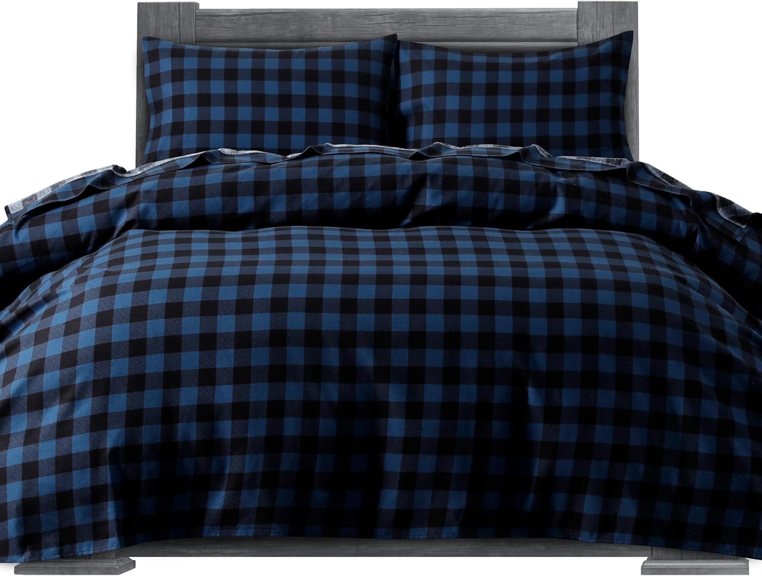 Elegant Comfort Soft 4-Piece Cotton Flannel Sheet Set -Deep Pocket Fitted Sheet, Flannel Sheets - King, Buffalo Check Blue