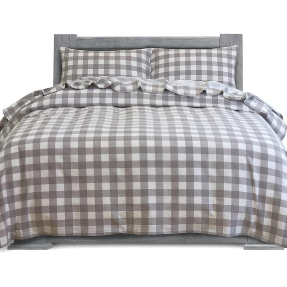 Elegant Comfort Cotton Flannel 4-Piece Fitted Sheet, Queen, Buffalo Check Gray