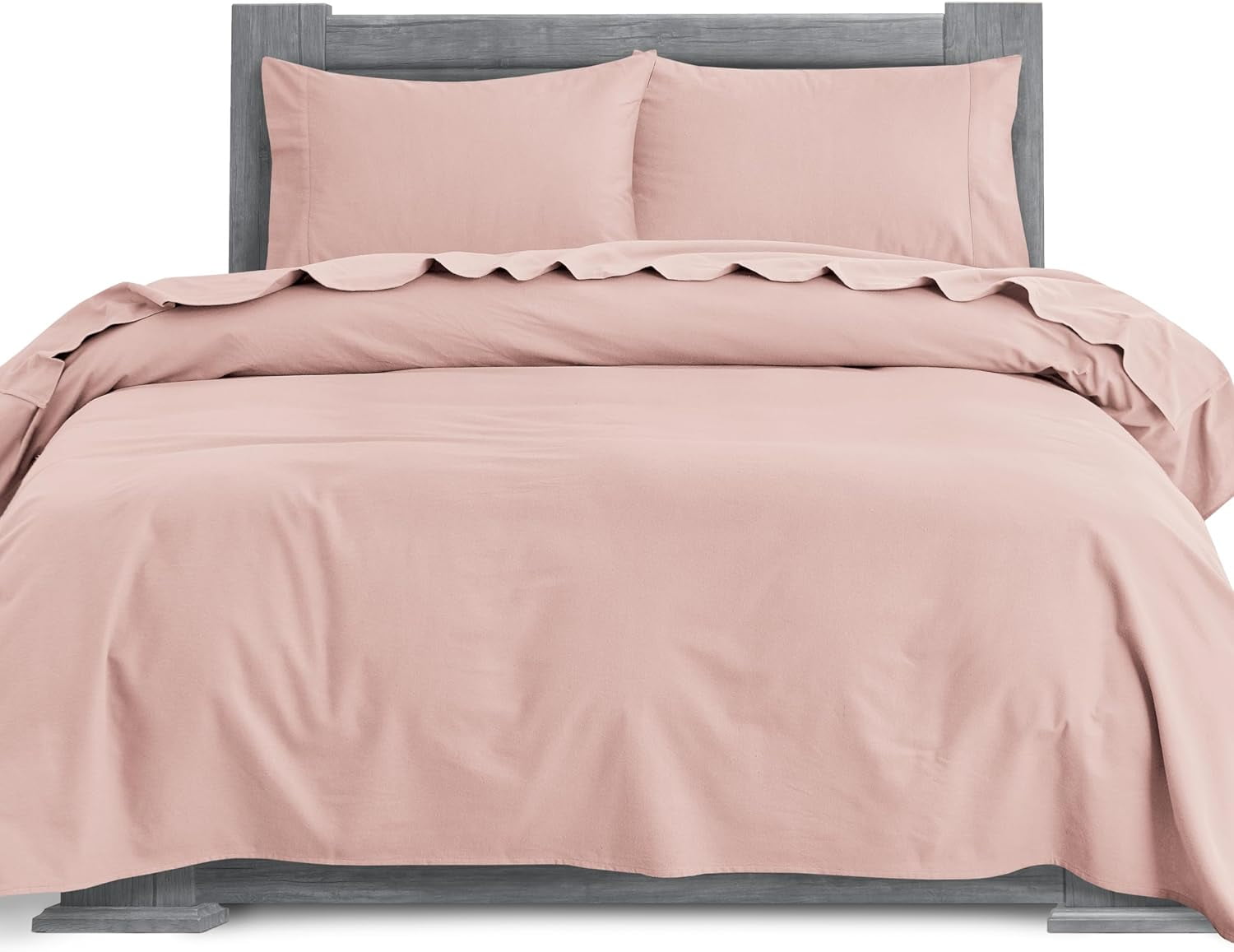 Elegant Comfort Soft 4-Piece Cotton Flannel Sheet Set -Deep Pocket Fitted Sheet, Flannel Sheets - Queen, Dusty Rose