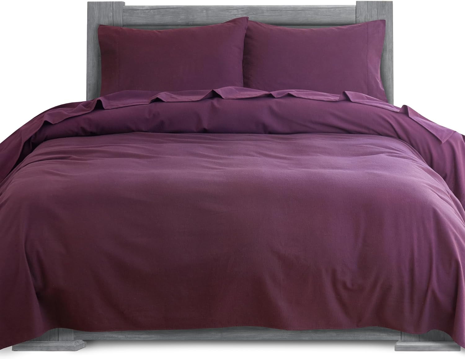Elegant Comfort Soft 4-Piece Cotton Flannel Sheet Set -Deep Pocket Fitted Sheet, Flannel Sheets - Twin, Purple