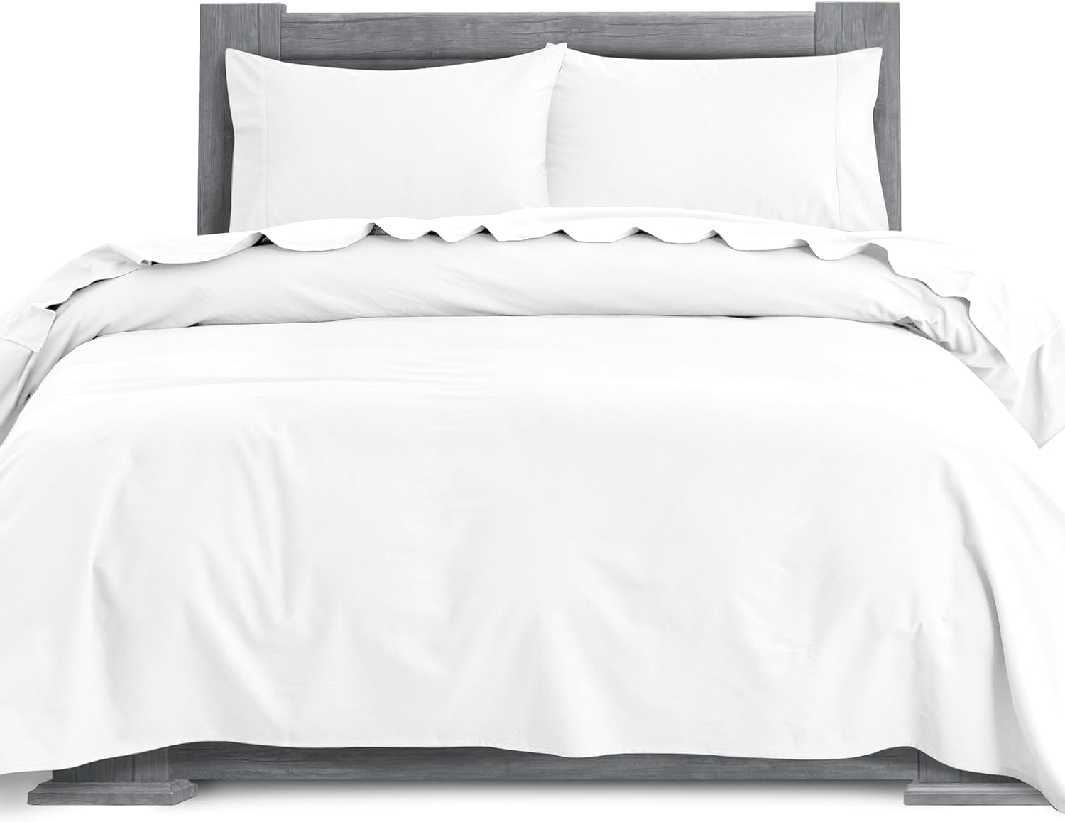 Elegant Comfort Soft 4-Piece Cotton Flannel Sheet Set -Deep Pocket Fitted Sheet, Flannel Sheets - Twin, White